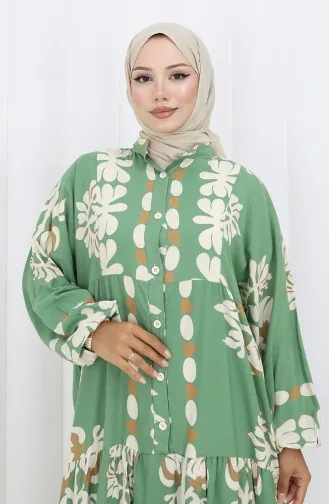 Viskose Stoff Halbknopf Kleid 2156-01 Khaki 2156-01