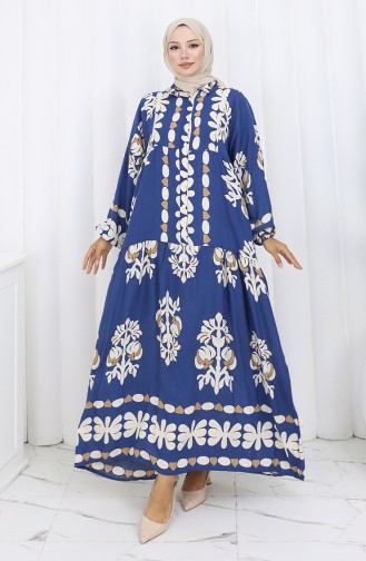Viskose Stoff Halb Geknöpftes Kleid 2156-03 Dunkelblau 2156-03