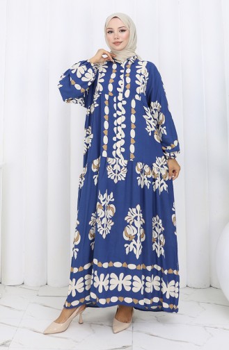 Viskose Stoff Halb Geknöpftes Kleid 2156-03 Dunkelblau 2156-03