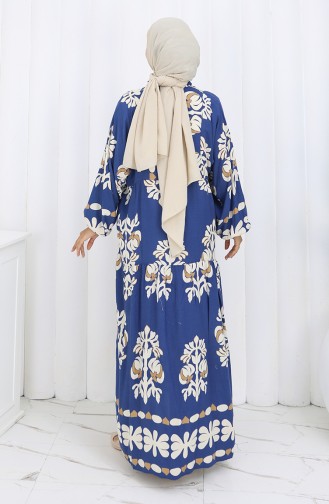 Viskose Stoff Halb Geknöpftes Kleid 2156-03 Dunkelblau 2156-03