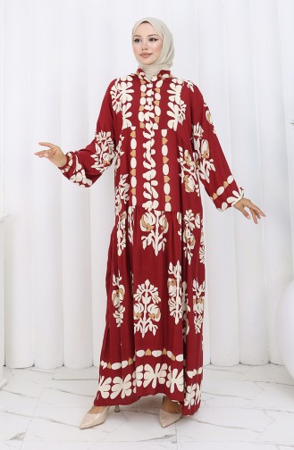 Viskose Stoff Halb Geknöpftes Kleid 2156-04 Weinrot 2156-04