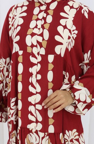 Viskose Stoff Halb Geknöpftes Kleid 2156-04 Weinrot 2156-04