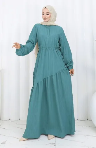 Eteği Büzgülü Elbise 2157-02 Petrol