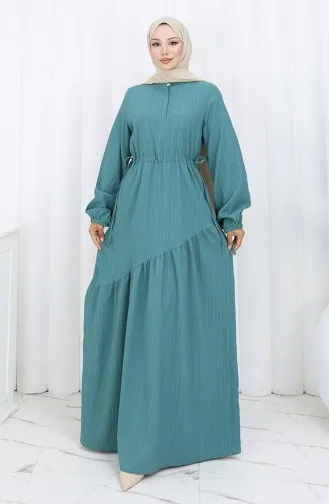 Eteği Büzgülü Elbise 2157-02 Petrol