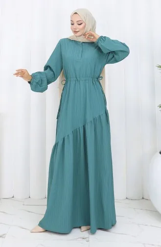 Eteği Büzgülü Elbise 2157-02 Petrol