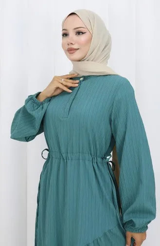 Eteği Büzgülü Elbise 2157-02 Petrol