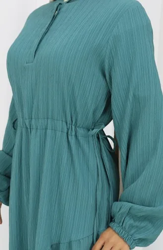 Eteği Büzgülü Elbise 2157-02 Petrol