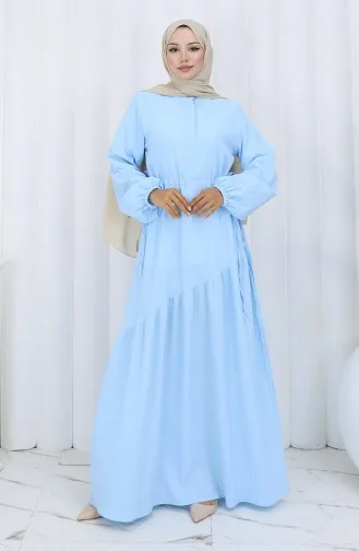 Eteği Büzgülü Elbise 2157-03 Mavi