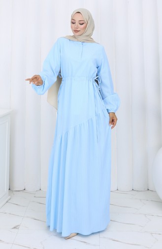 Eteği Büzgülü Elbise 2157-03 Mavi