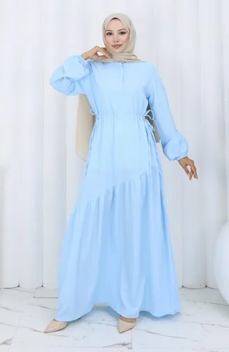 Eteği Büzgülü Elbise 2157-03 Mavi
