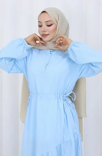 Eteği Büzgülü Elbise 2157-03 Mavi