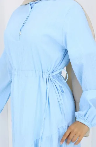 Eteği Büzgülü Elbise 2157-03 Mavi