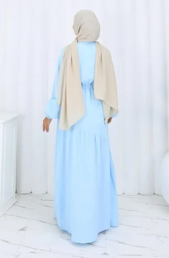 Eteği Büzgülü Elbise 2157-03 Mavi