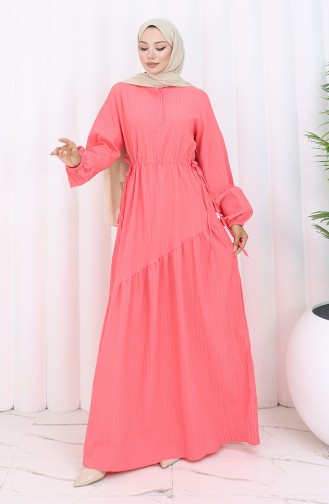 Eteği Büzgülü Elbise 2157-04 Pembe