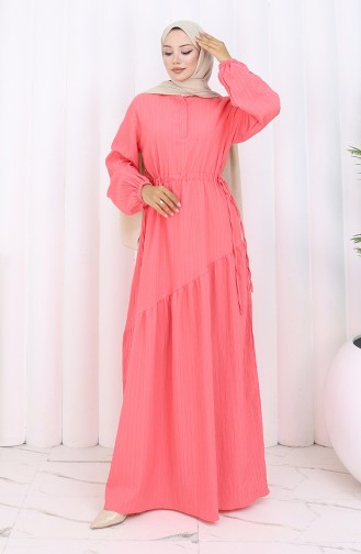 Eteği Büzgülü Elbise 2157-04 Pembe