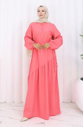 Eteği Büzgülü Elbise 2157-04 Pembe