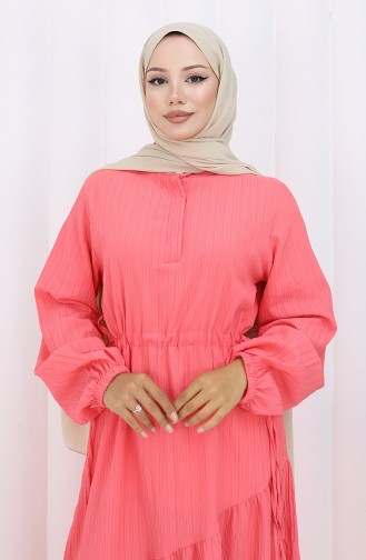 Eteği Büzgülü Elbise 2157-04 Pembe
