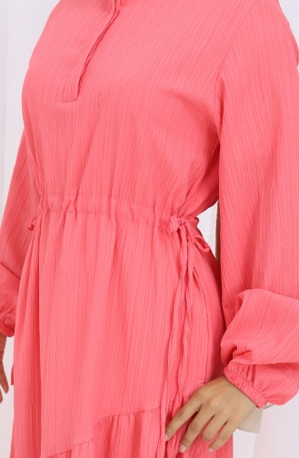 Eteği Büzgülü Elbise 2157-04 Pembe