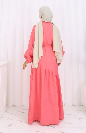 Eteği Büzgülü Elbise 2157-04 Pembe