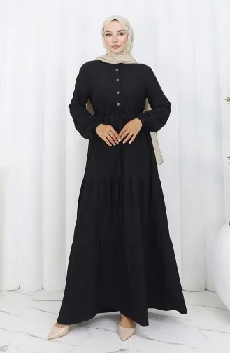 Robe à Manches élastiquées Et Taille Nouée 2158-02 Noir 2158-02