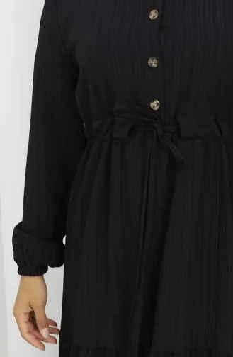 Robe à Manches élastiquées Et Taille Nouée 2158-02 Noir 2158-02