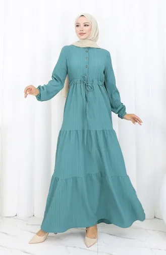 Robe à Manches élastiquées Et Taille Nouée 2158-04 Pétrole 2158-04
