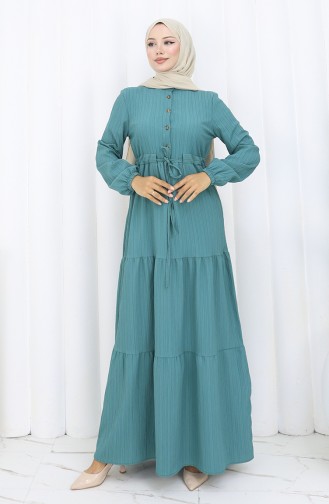 Kleid Mit Elastischen Ärmeln Und Gebundener Taille 2158-04 Petrol 2158-04