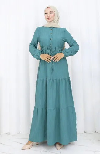 Robe à Manches élastiquées Et Taille Nouée 2158-04 Pétrole 2158-04