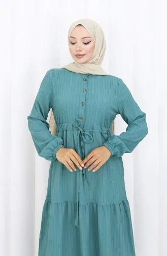 Robe à Manches élastiquées Et Taille Nouée 2158-04 Pétrole 2158-04