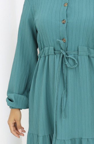 Kleid Mit Elastischen Ärmeln Und Gebundener Taille 2158-04 Petrol 2158-04