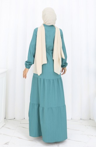 Kleid Mit Elastischen Ärmeln Und Gebundener Taille 2158-04 Petrol 2158-04