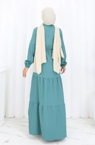 Robe à Manches élastiquées Et Taille Nouée 2158-04 Pétrole 2158-04
