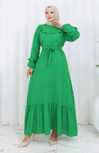 Rüschen Kleid Mit Gürtel 2159-02 Smaragdgrün 2159-02