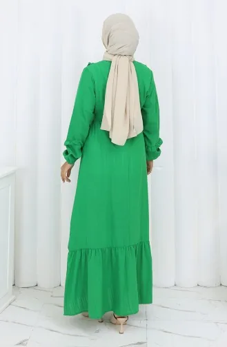 Fırfırlı Kuşaklı Elbise 2159-02 Zümrüt Yeşili