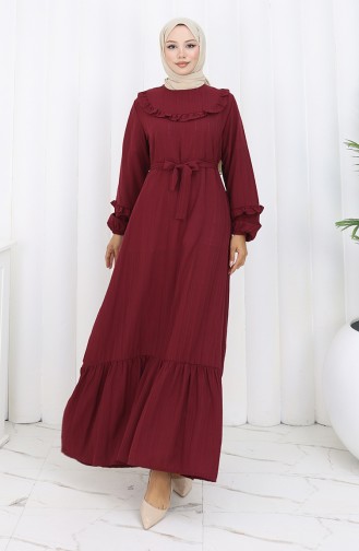 Robe Ceinturée à Volants 2159-03 Bordeaux 2159-03