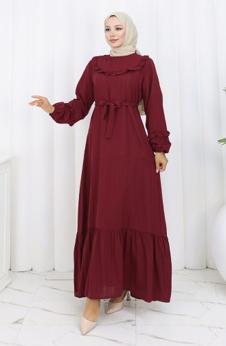 Robe Ceinturée à Volants 2159-03 Bordeaux 2159-03