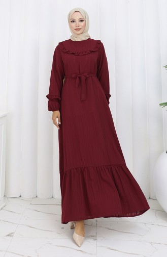 Robe Ceinturée à Volants 2159-03 Bordeaux 2159-03