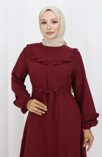 Robe Ceinturée à Volants 2159-03 Bordeaux 2159-03