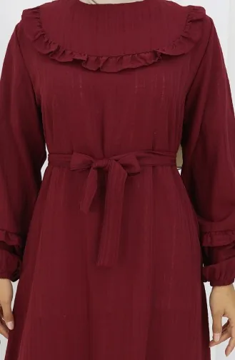 Jurk Met Ruches En Riem 2159-03 Bordeauxrood 2159-03