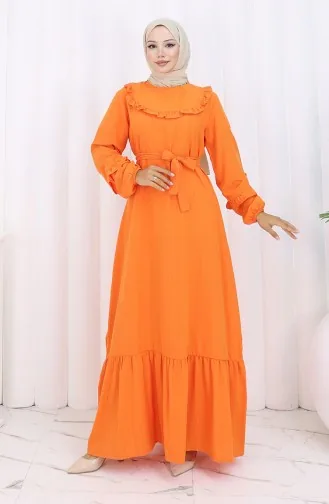 Fırfırlı Kuşaklı Elbise 2159-04 Oranj
