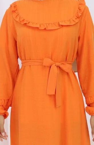 Fırfırlı Kuşaklı Elbise 2159-04 Oranj