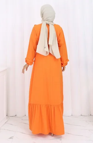 Fırfırlı Kuşaklı Elbise 2159-04 Oranj