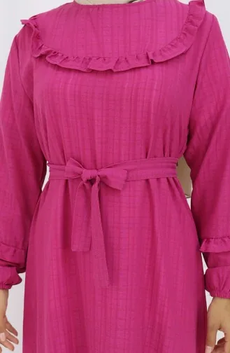 Jurk Met Ruches En Riem 2159-05 Fuchsia 2159-05