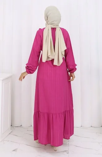 Jurk Met Ruches En Riem 2159-05 Fuchsia 2159-05