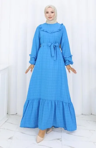 Kleid Mit Rüschen Und Gürtel 2159-06 Petrol 2159-06