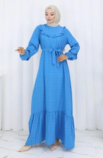 Kleid Mit Rüschen Und Gürtel 2159-06 Petrol 2159-06