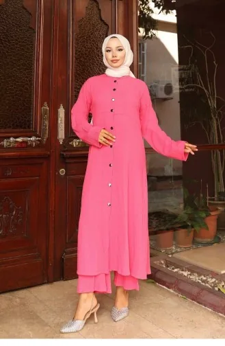 Collar Detailed Long Suit Fuchsia 742