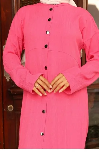 Collar Detailed Long Suit Fuchsia 742