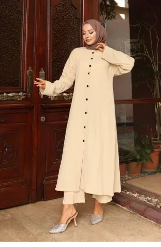 Kraag Gedetailleerd Lang Pak Beige 746