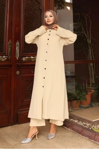 Kraag Gedetailleerd Lang Pak Beige 746